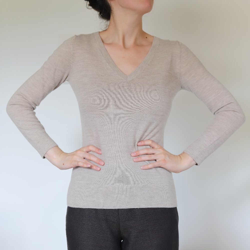 Tan long sleeve V neck top